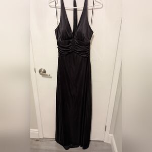 Satin Maxi Evening Dress, Black